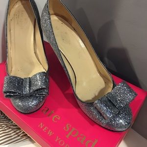 Kate Spade - Silver “Krysta” Heels with Bow